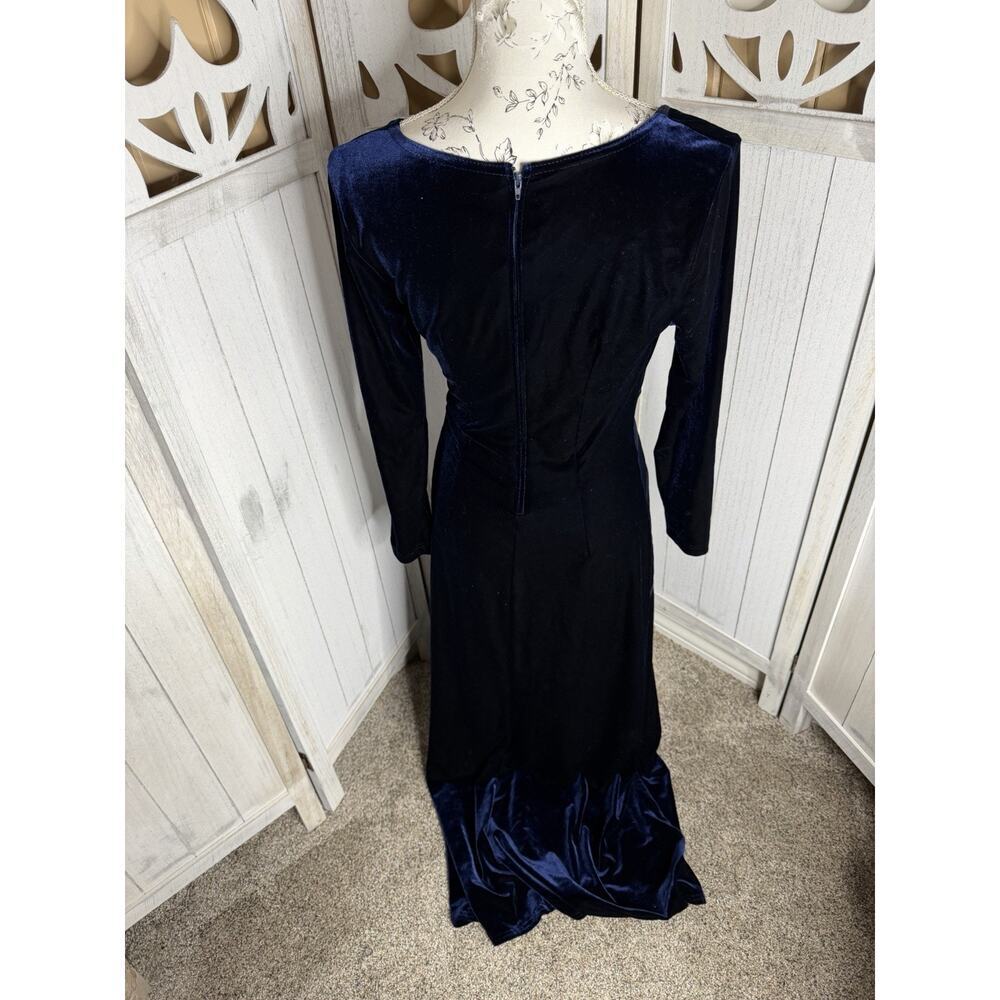 TADASHI Nordstrom Stretch Velvet Ribbon Accent Rhinestone Maxi Blue Dress Small - Picture 3 of 7